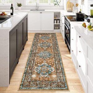 NEW Vintage Runner Rug 2x6, Farmhouse Distressed Area Rug, Washable Rug